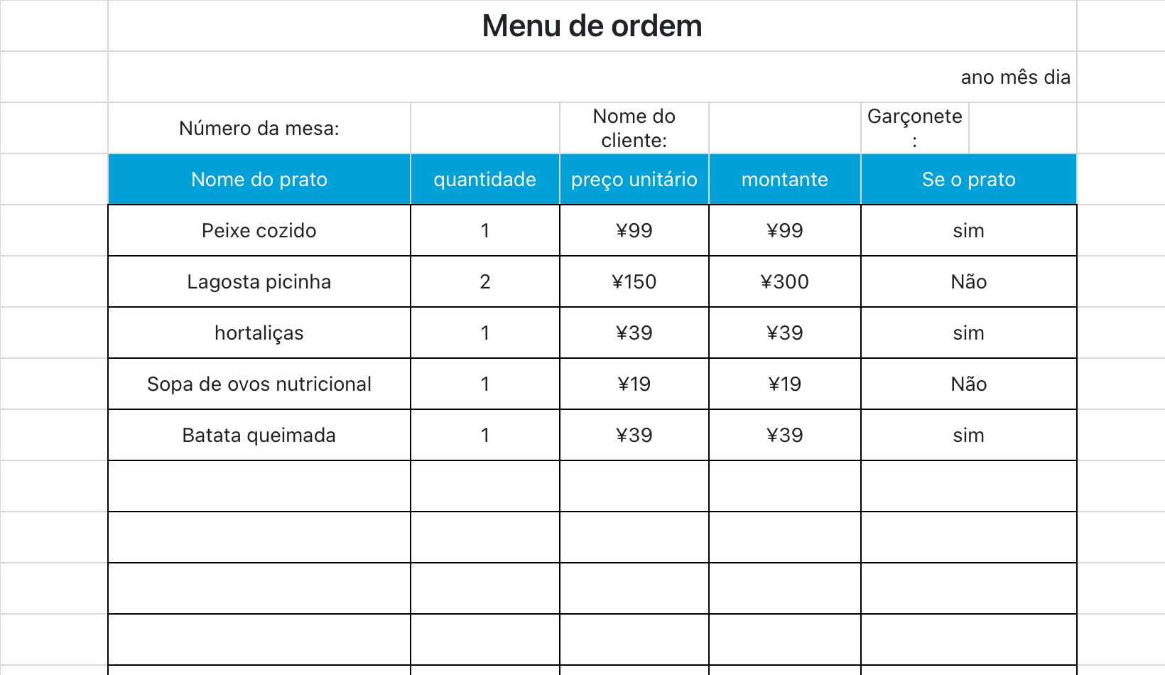 Menu de ordem